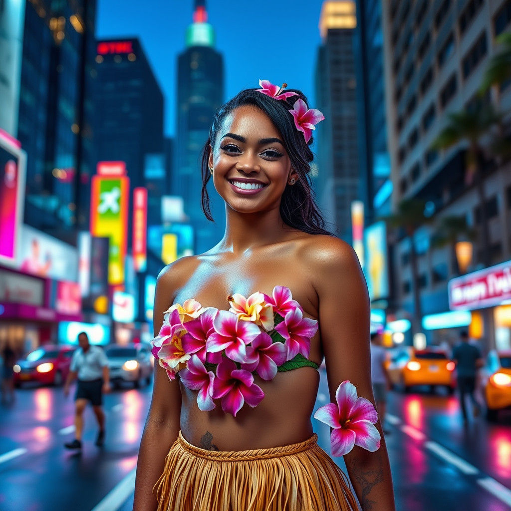 Zendaya in Hawaiian Dress, Digital Art Portrait