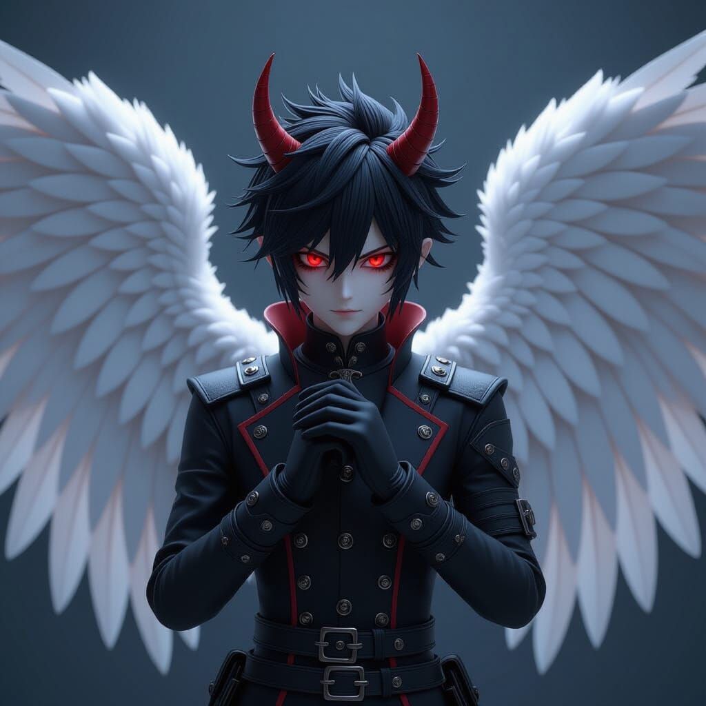 Anime Devil Grasping Angel Wings in 3D