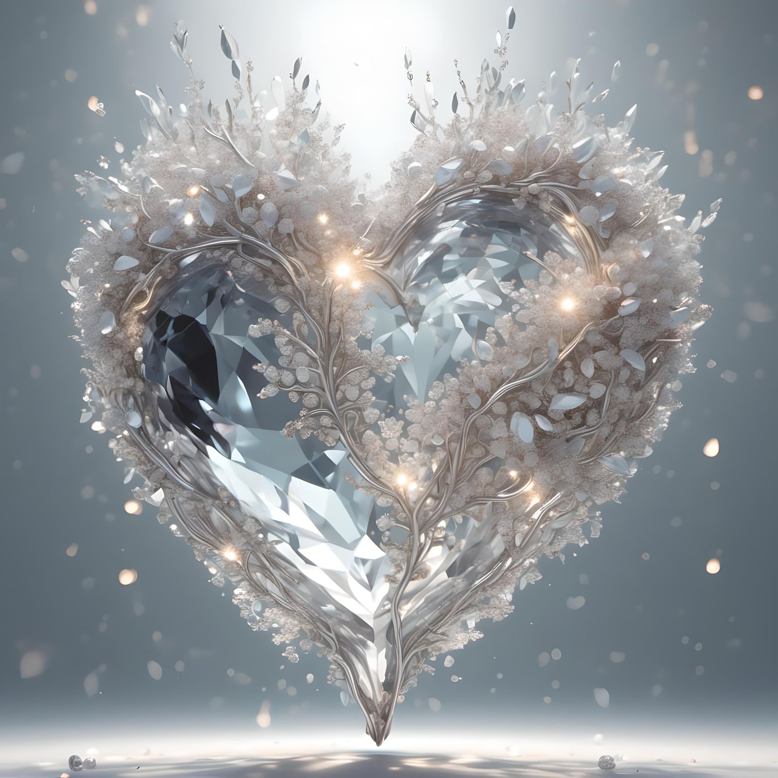 Luminous Crystal Heart Radiating Light