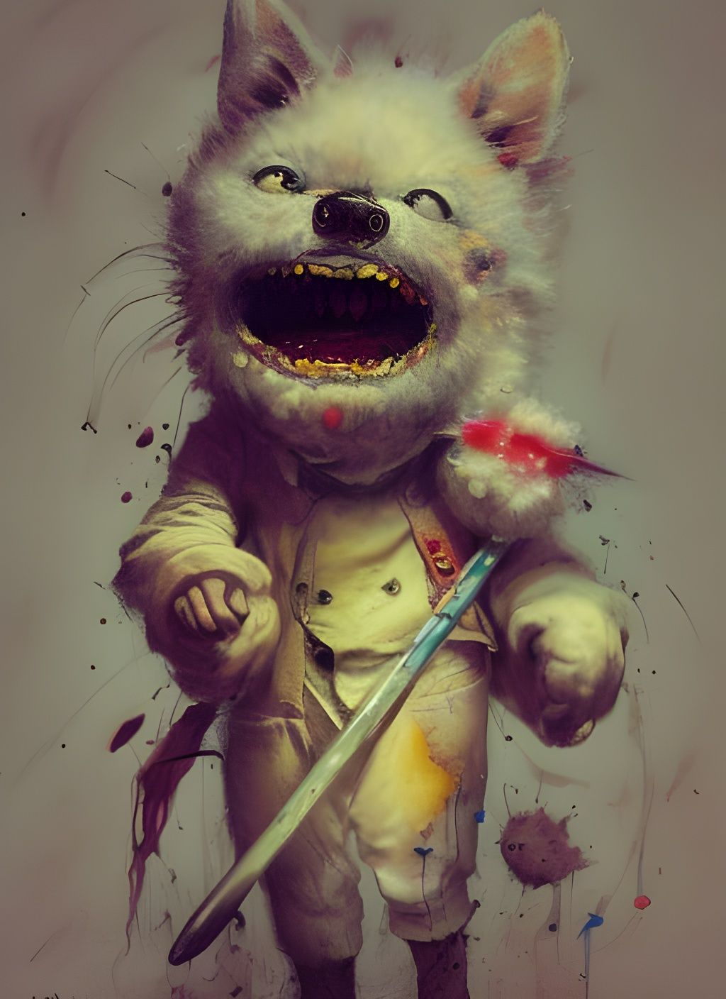 Whimsical Crayon Art of a Cute Fluffy Terror