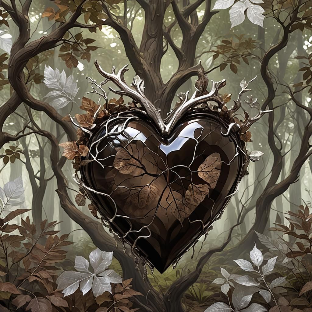 Giant Smoky Quartz Heart in Forest, 3D Anime Art