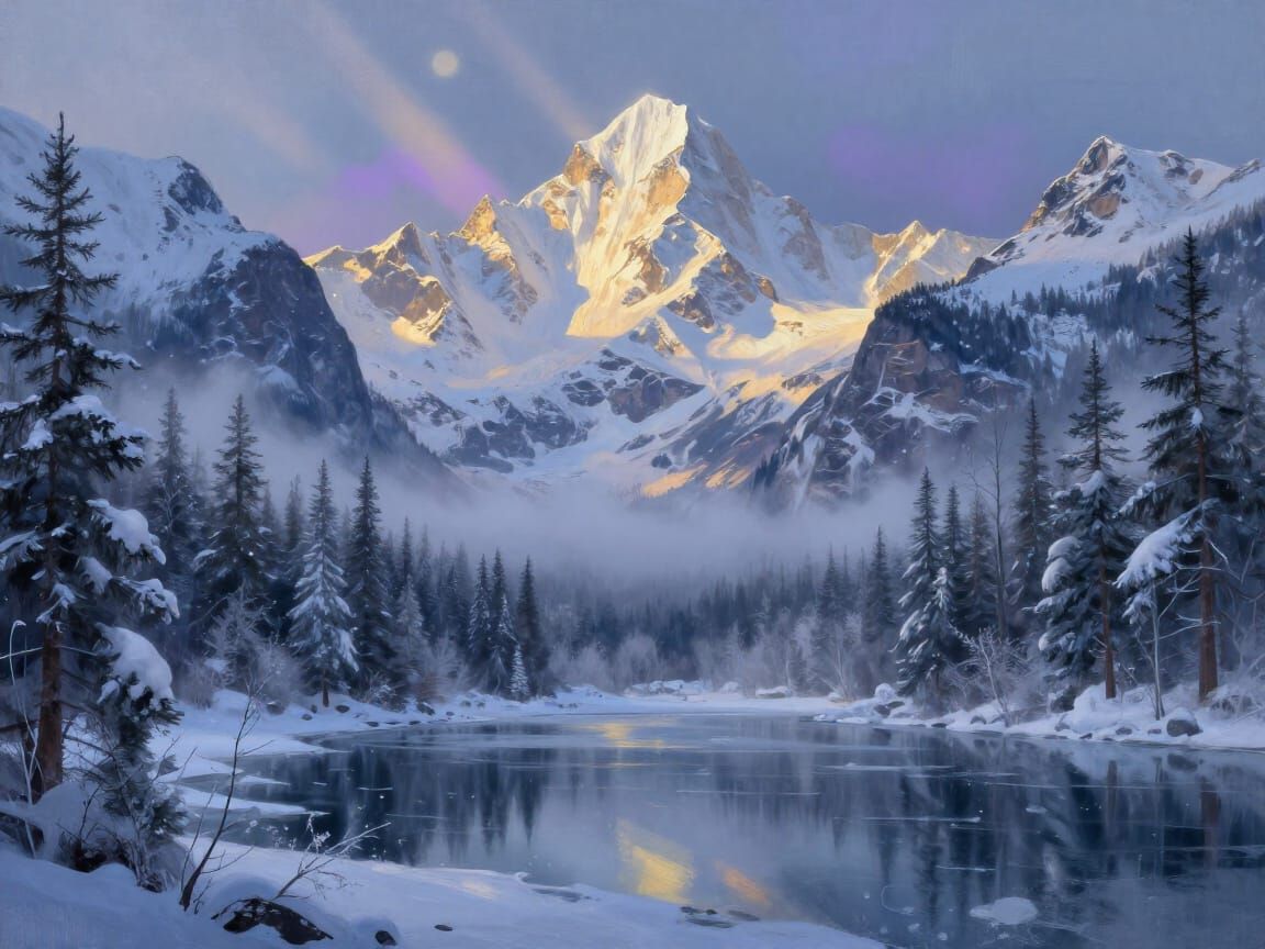 Cinematic Winter Mountain Landscape Digital Painting