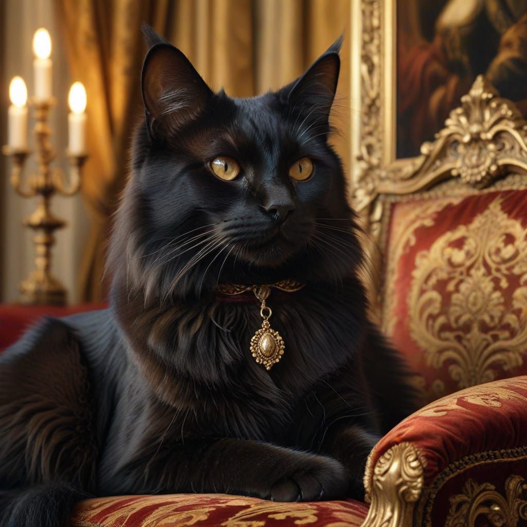 Regal Black Cat Amidst Baroque Velvet