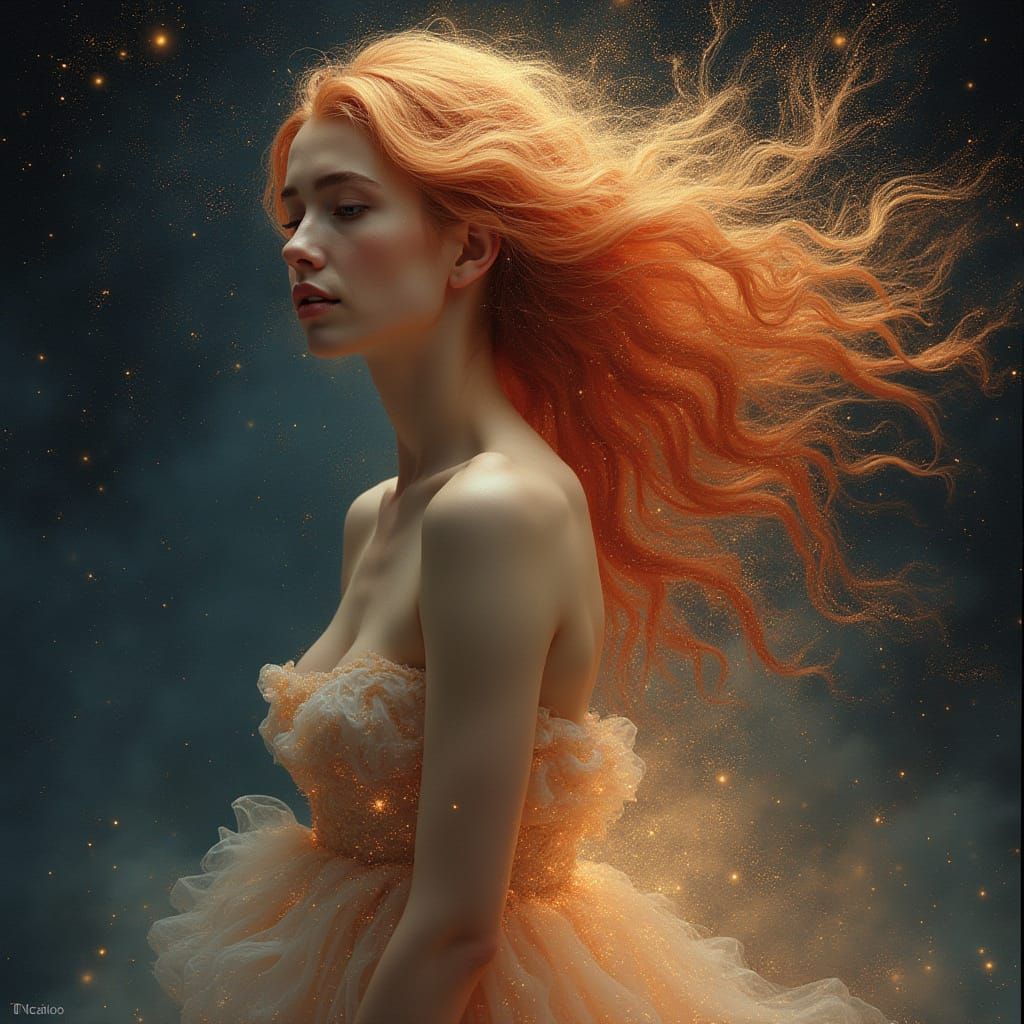 Ethereal Star Woman with Cosmic Hair in Fantasy Art