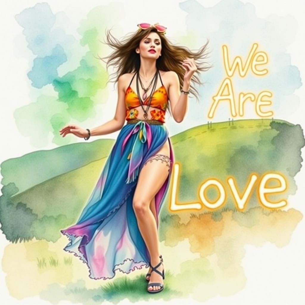 Watercolour Painting of Dancing Woman with Aura