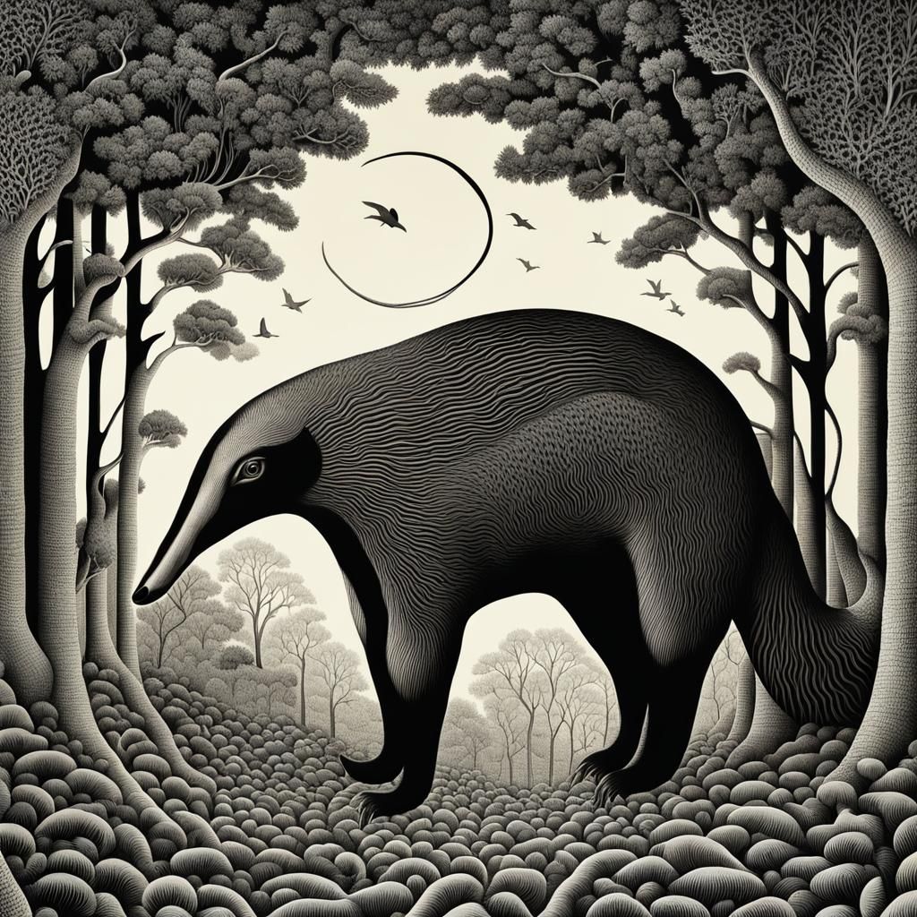 Awkward Anteater in Fractal Whimsical Forest