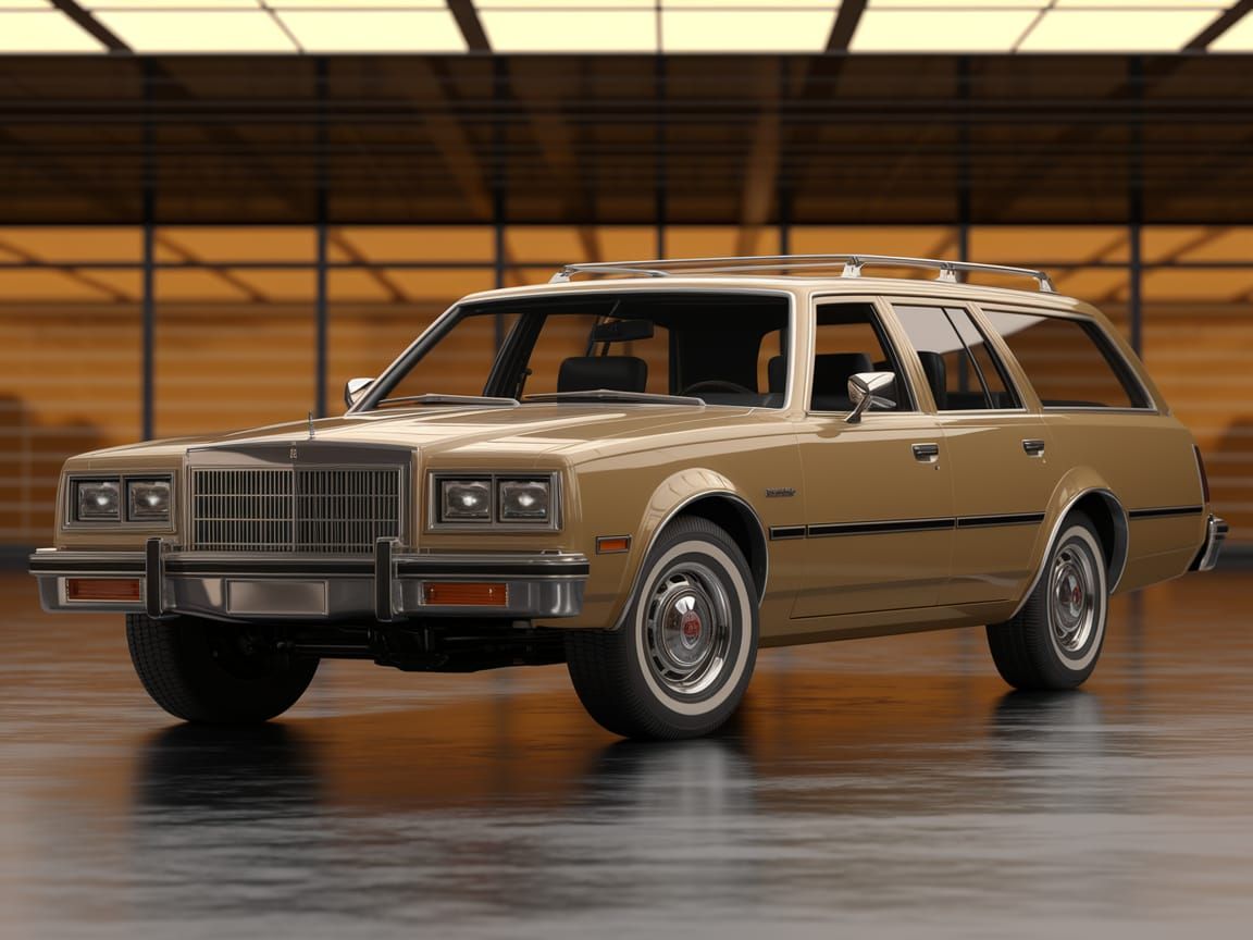 Vintage American Full-Size Wagon in Retro Garage