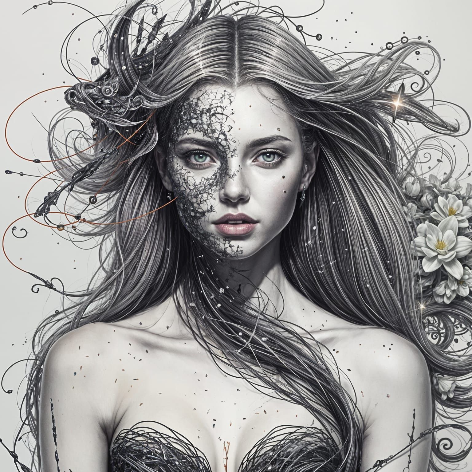 Holographic Cosmic Astral Illustration in Mixed Media