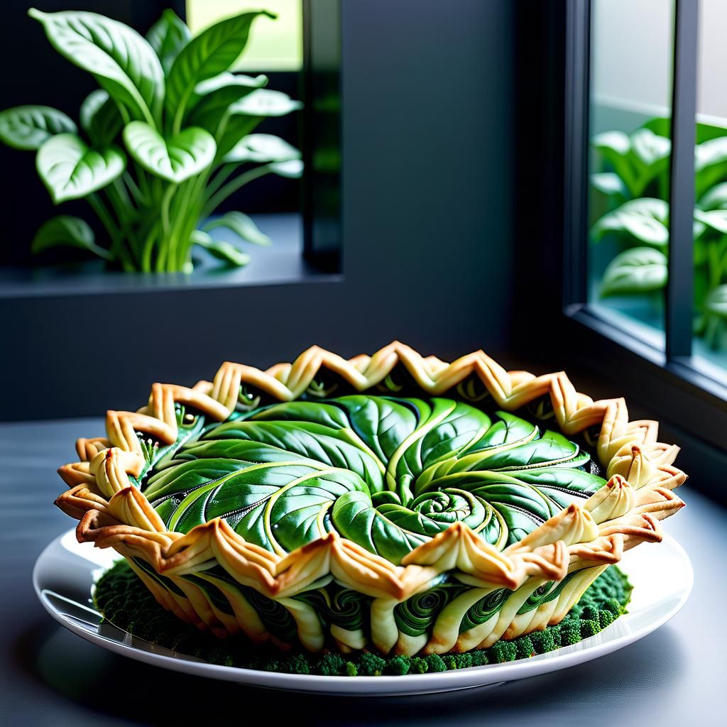 Fractal Fibonacci Spinach Pie Food Photography