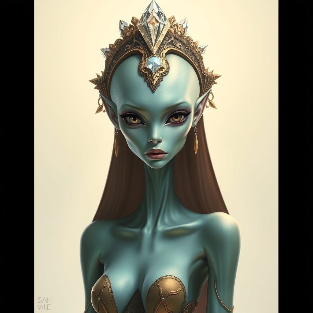 Ethereal Alien Queen in Futuristic Realism Style