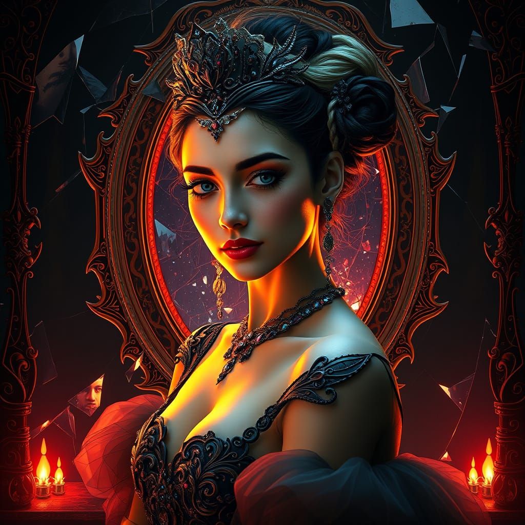 Ballerina Amidst Shattered Mirrors in Cyberpunk Style