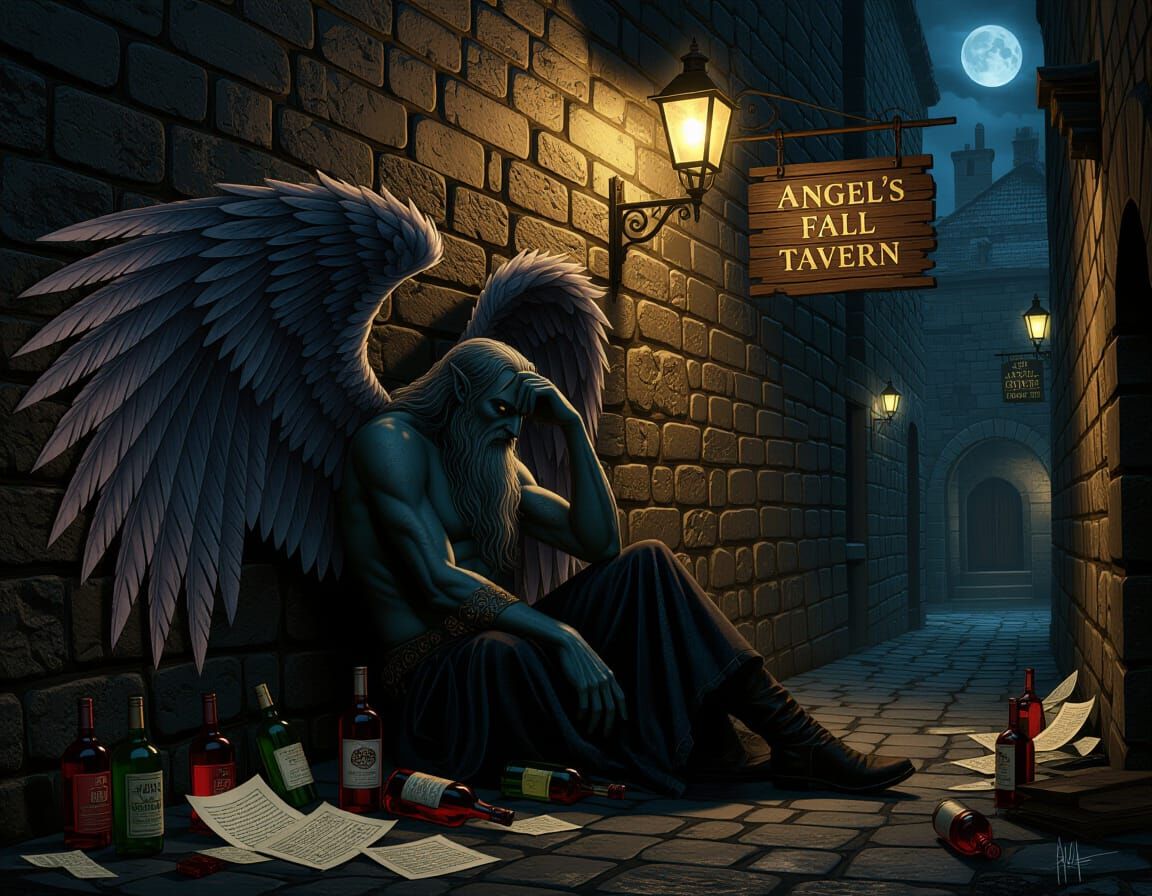 Nephilim Giant at Angel's Fall Tavern in Dark Surrealism Sty...