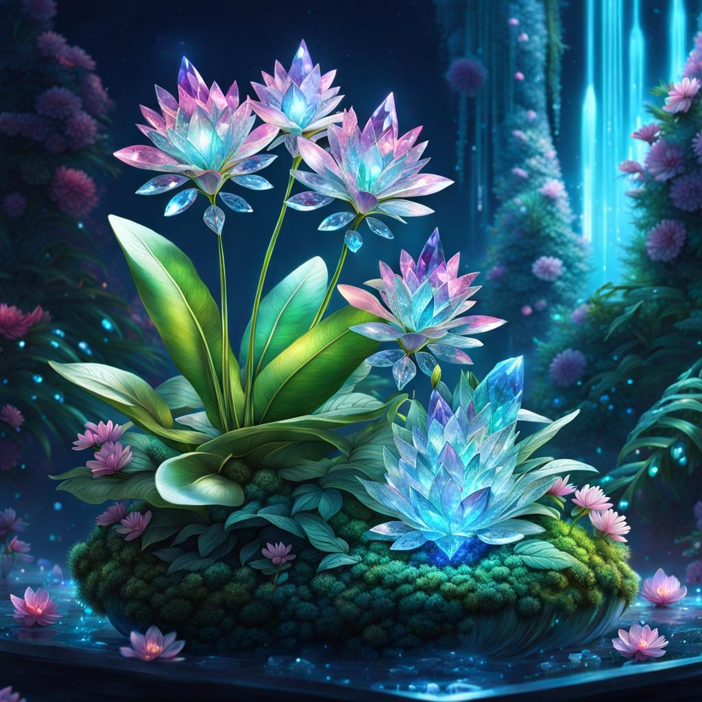 Magical Crystal Plant: Astral Holographic Illustration