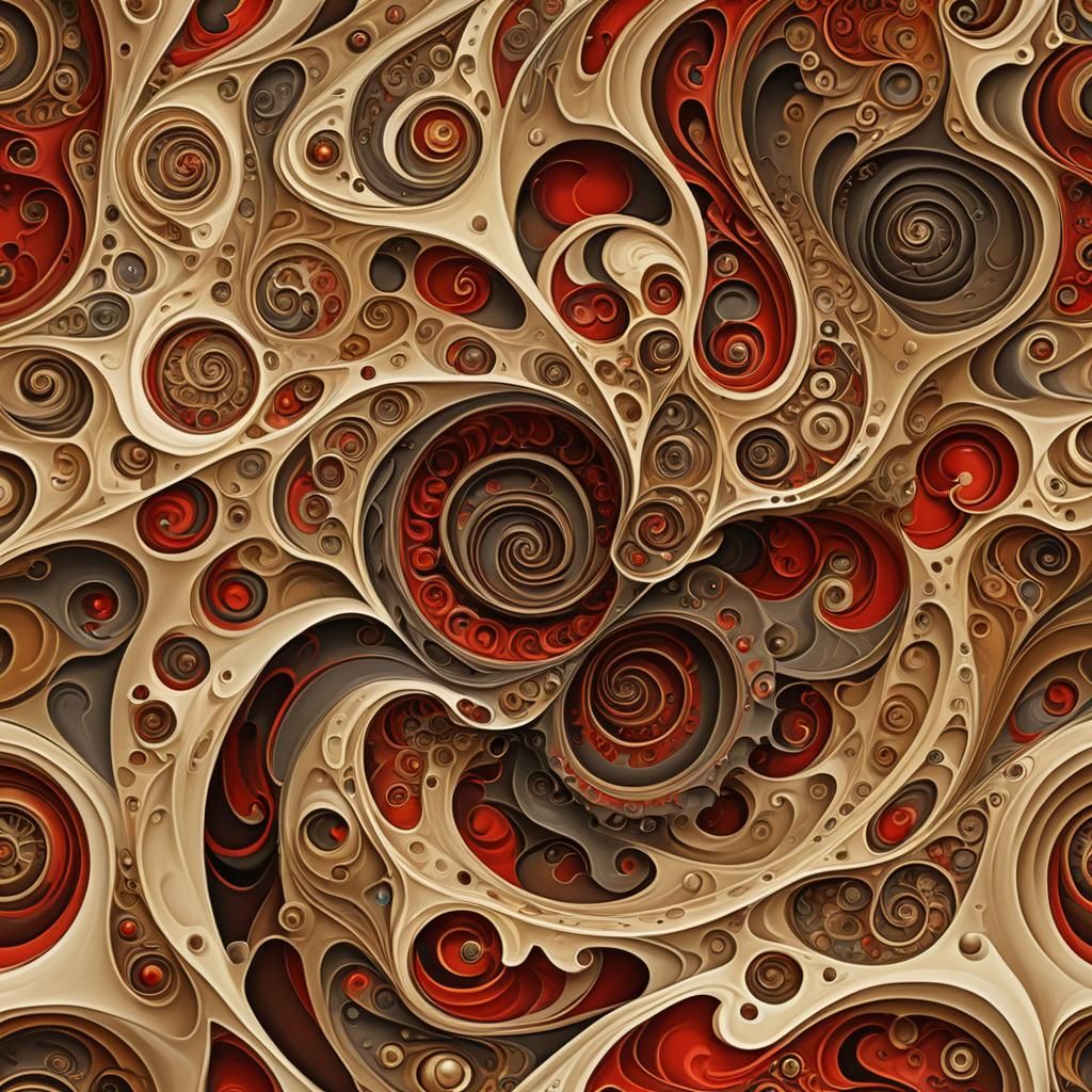 Surreal Fractal Whorls in Red and Brown
