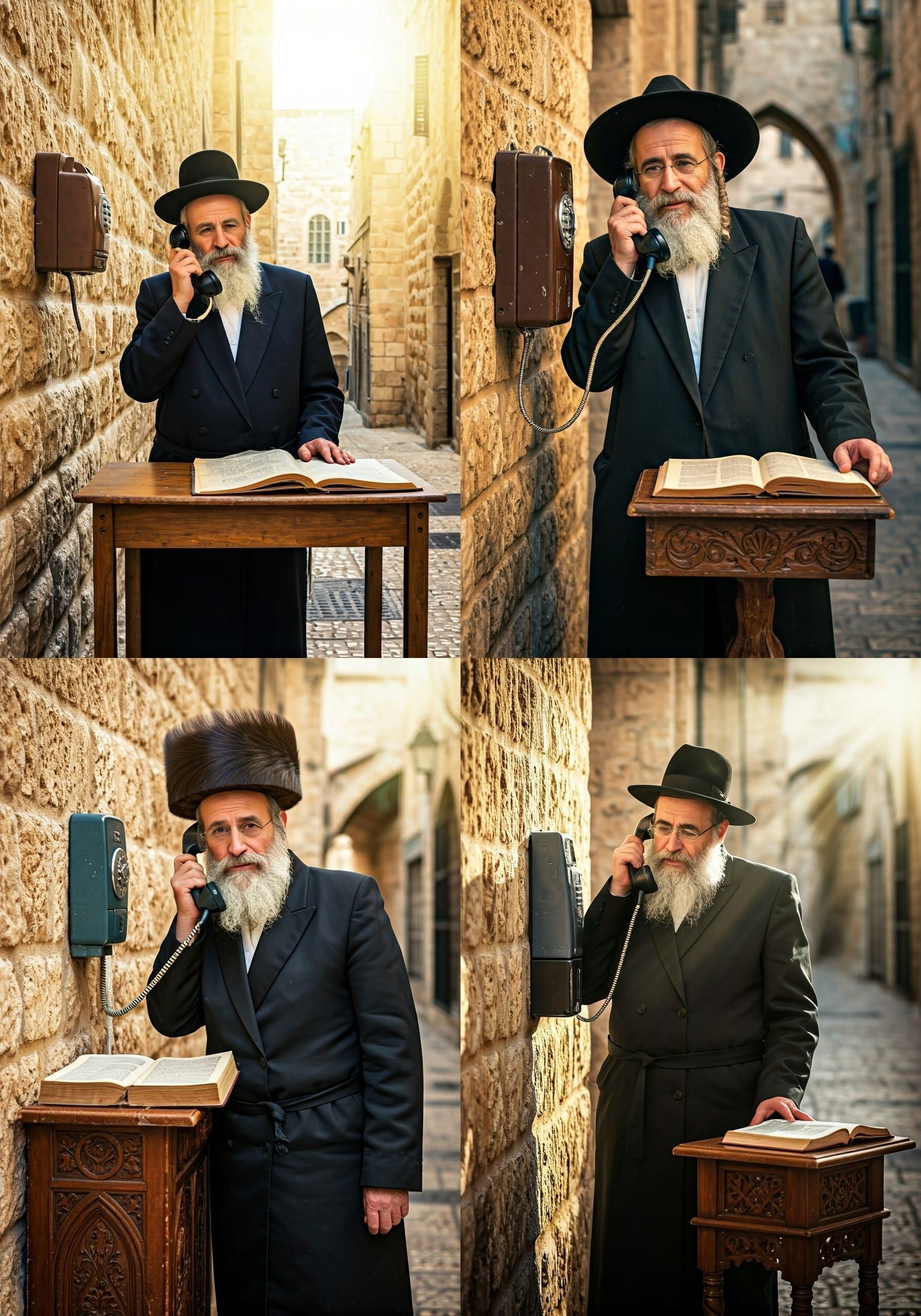 Ultra-Orthodox Jew in Jerusalem with Public Telephone