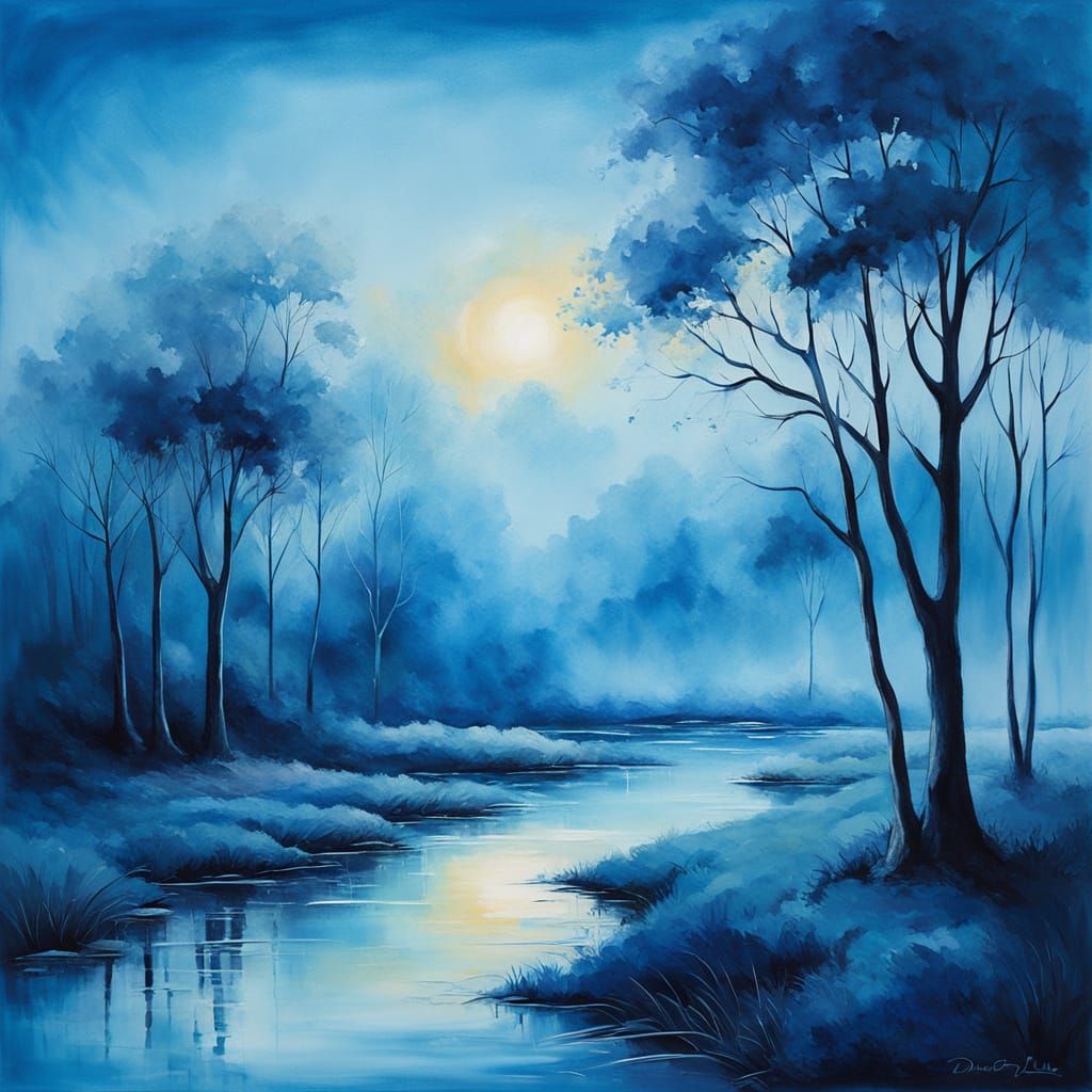 Romantic Surrealist Scene in Pastel Oil Painting