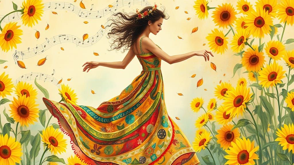 Woman in Whimsical Floral Dance