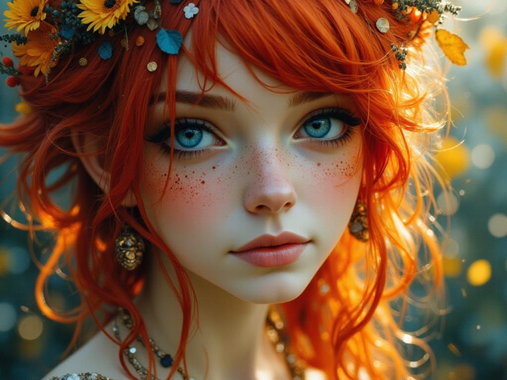 Ethereal Gypsy Punk Portrait with Wild Red Hair