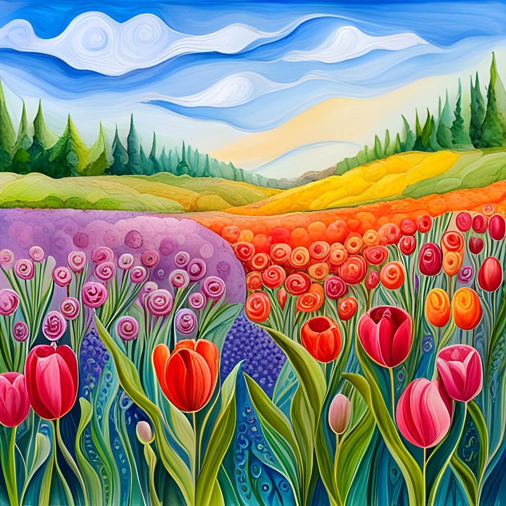 Pastel Watercolour Tulips in Paper Quilling Style