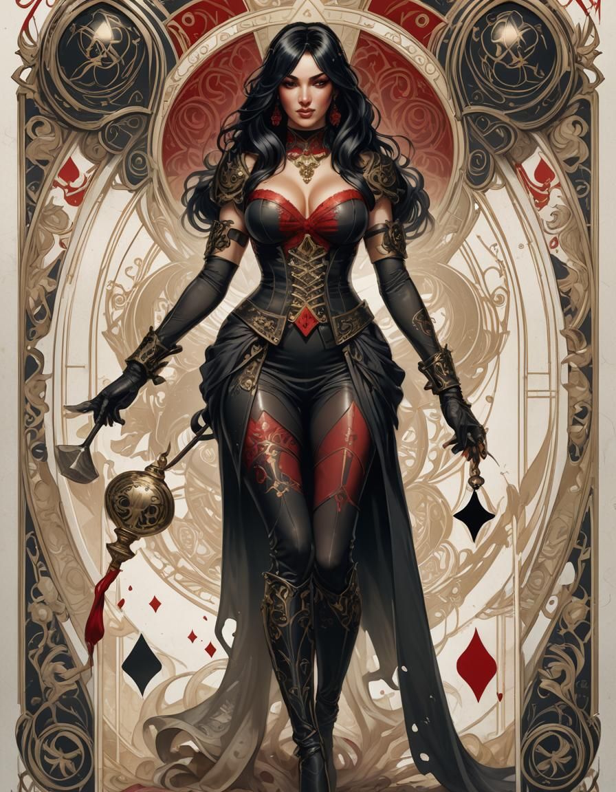 Ace of Spades Pinup in Art Nouveau Style