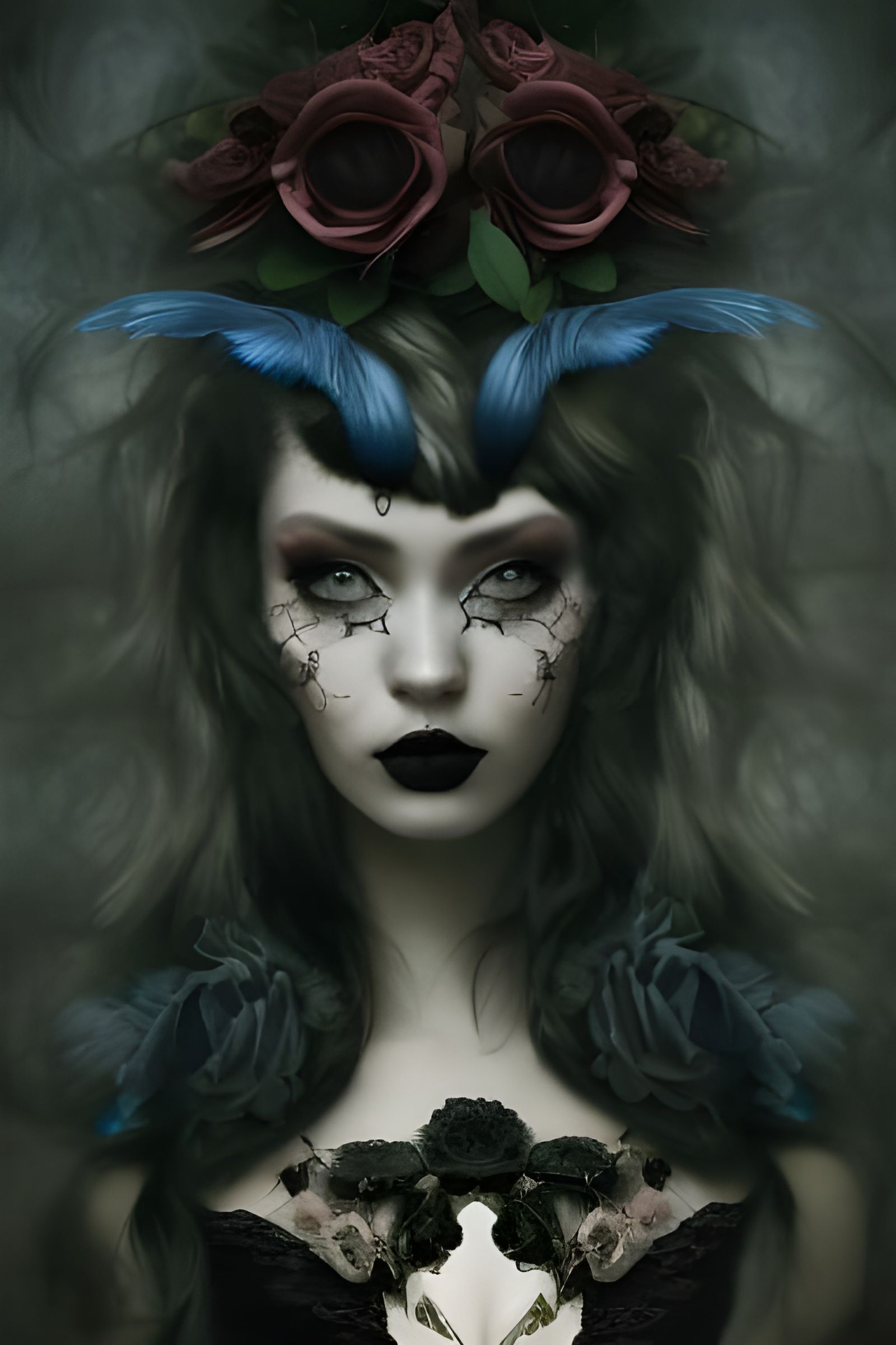 Gothic Goddess in Rococo Dress, Digital Art
