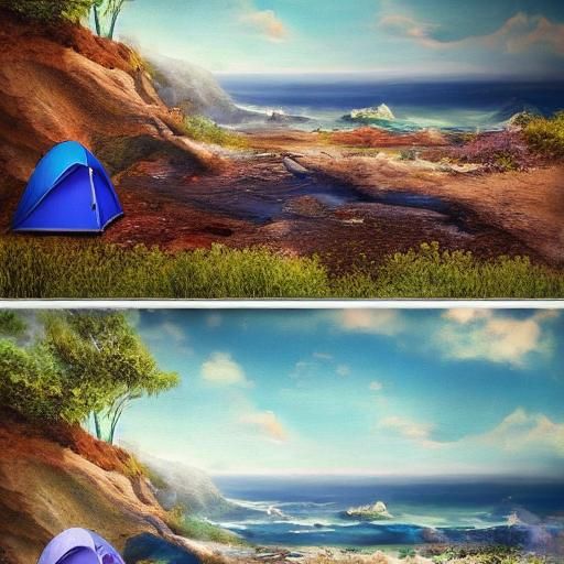 Cliffside Campsite with Ocean View in Splash Art Style