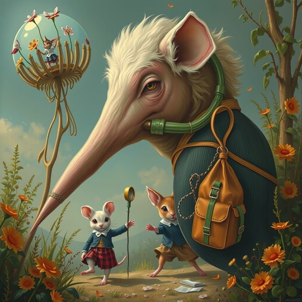 Three Stroke Painting of Bull with Toxic Cat and Rabbit