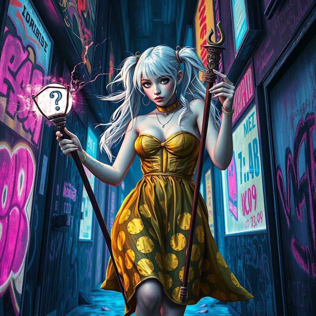 Cyberpunk Witch Casting Spells in Neon Alleyway