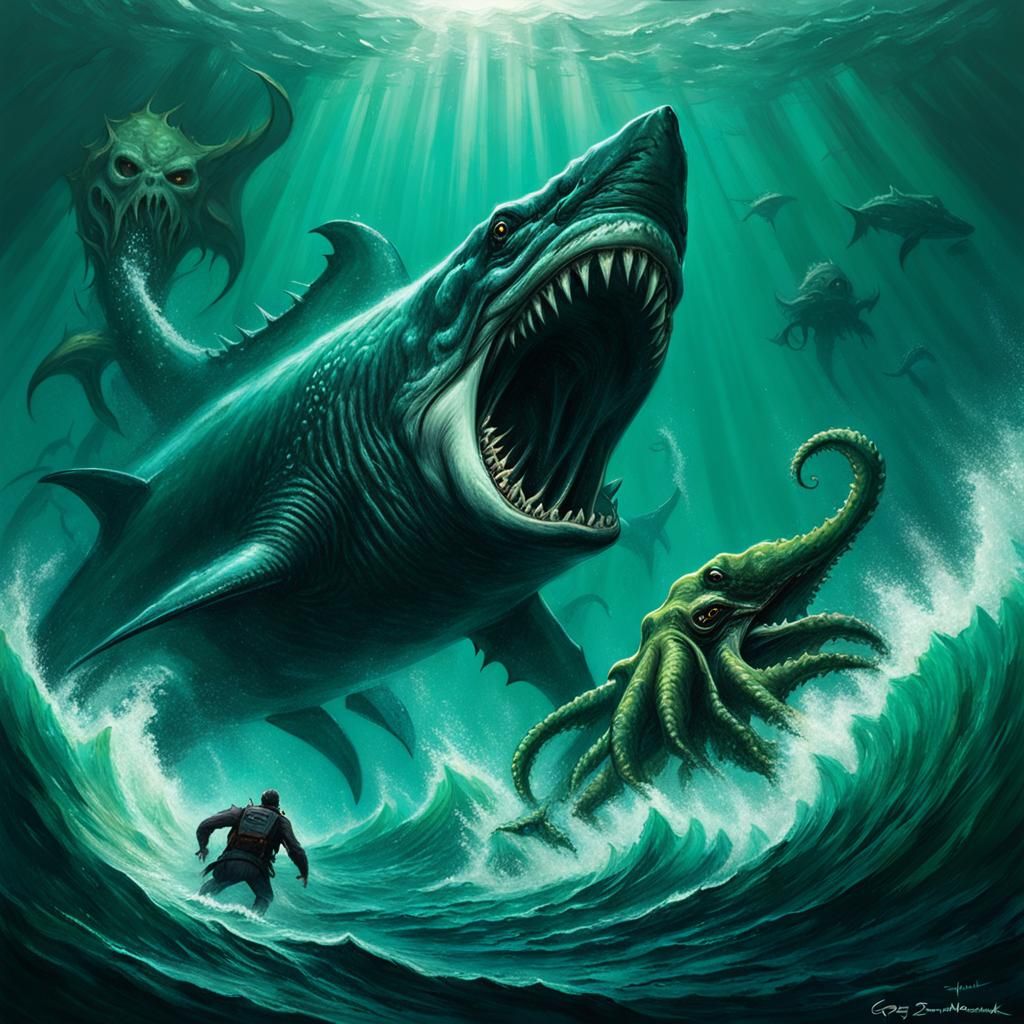 Megalodon vs Cthulhu in Sinister Style