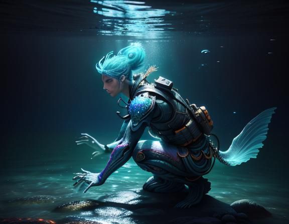 Female Amphipod in Sunlit Aquatic Ruins, 3D Render