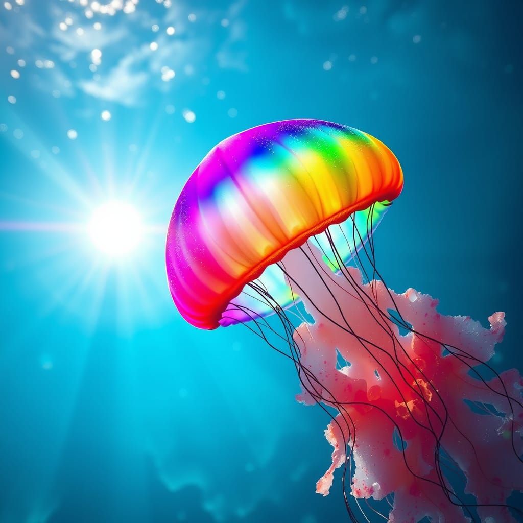 Vibrant Rainbow Jellyfish in Deep Color