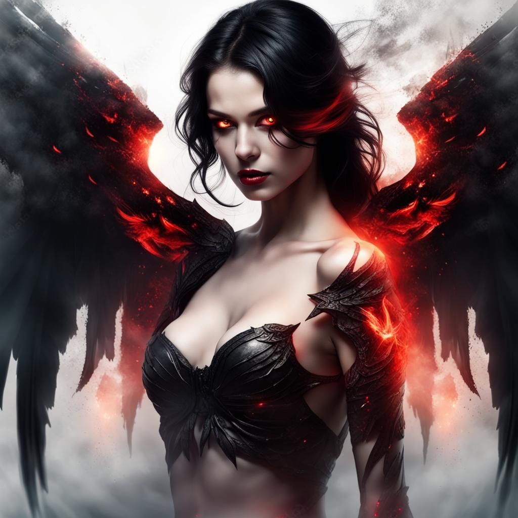 Ethereal Female Warrior with Smoldering Wings