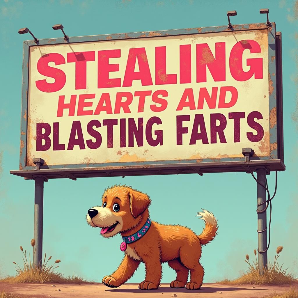 Dog Under Billboard in Shepard Fairey Street Art Style