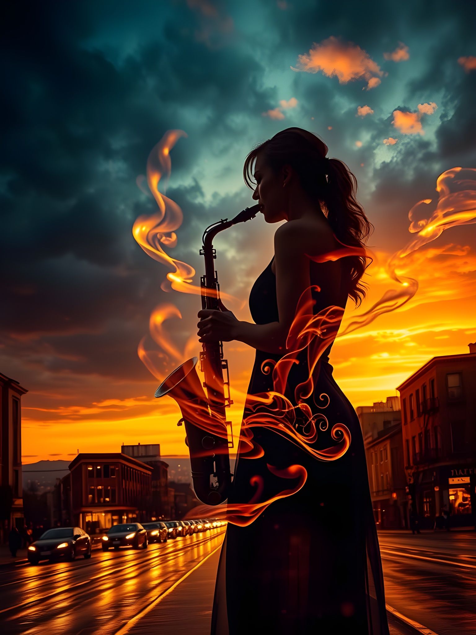 Elegant Saxophonist Double Exposure Album Cover