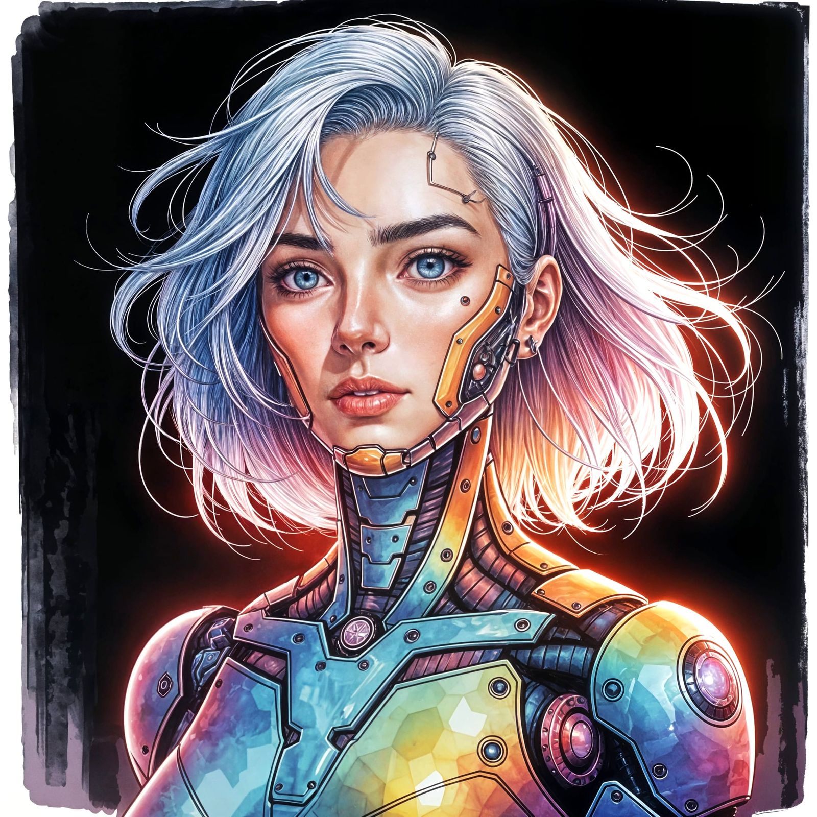 Cyberpunk Woman with White Hair as Manga Cover Art