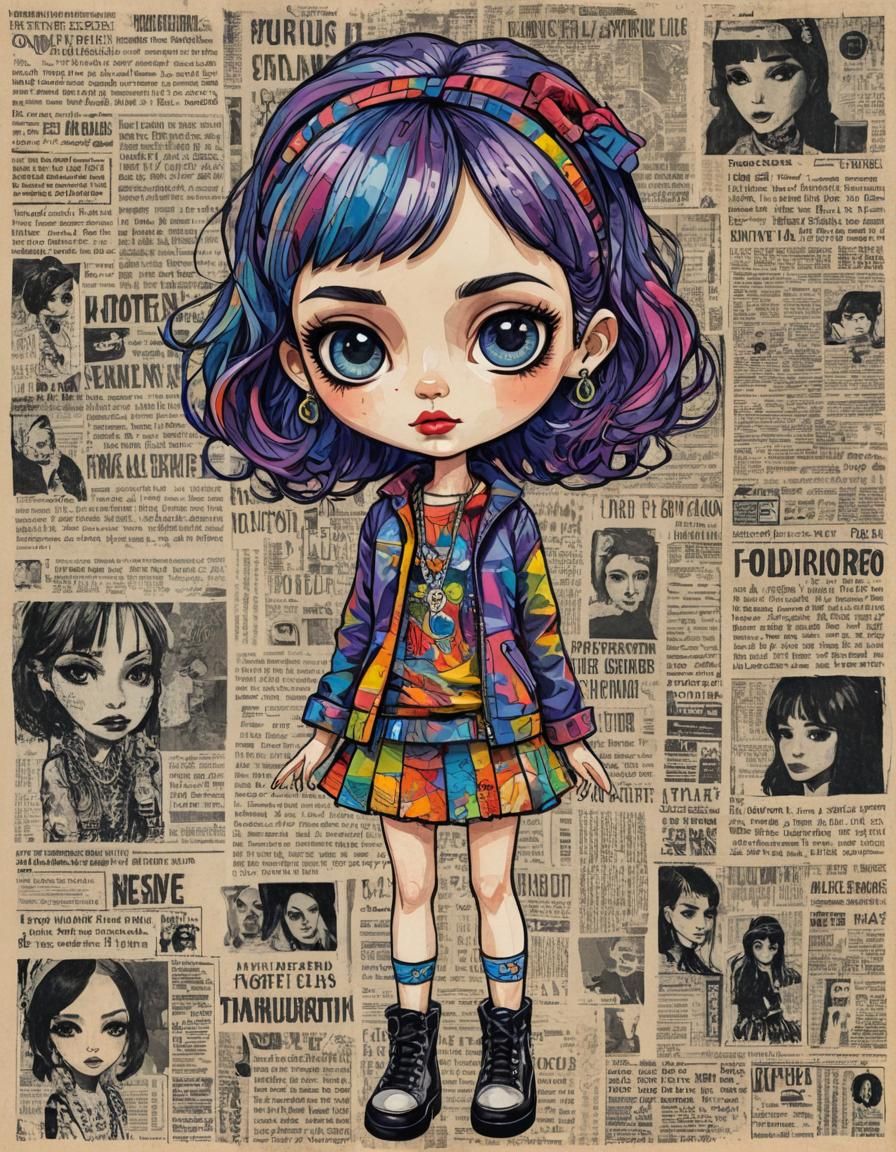 Fauvist Fashion Illustration of Chibi Blythe Doll