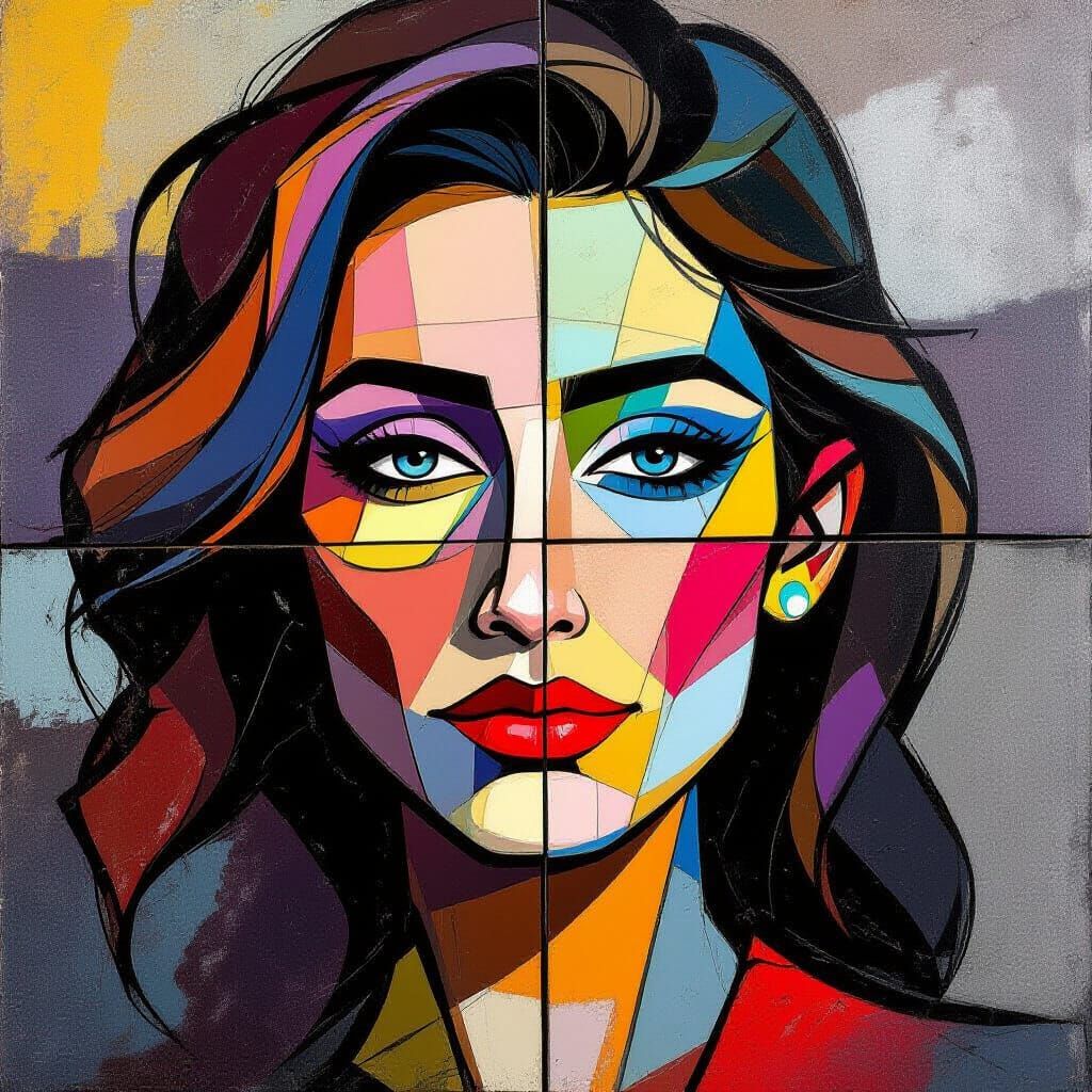 Four Faces: Cubism, Realism, Digital, Graffiti Portrait