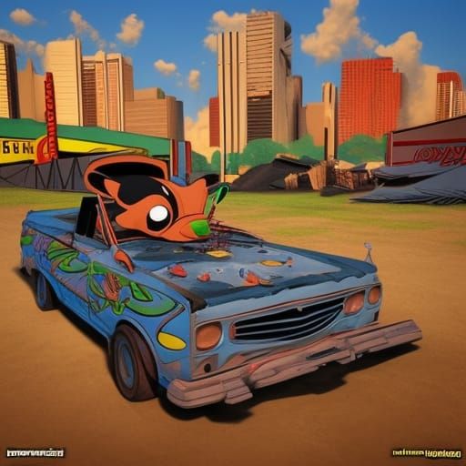 Cartoon Dogs Demolition Derby in Comic Book Style