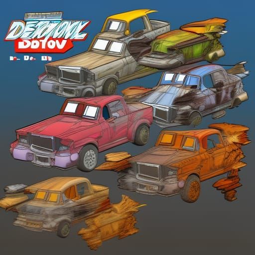 Cartoon Dogs Demolition Derby in Comic Book Style