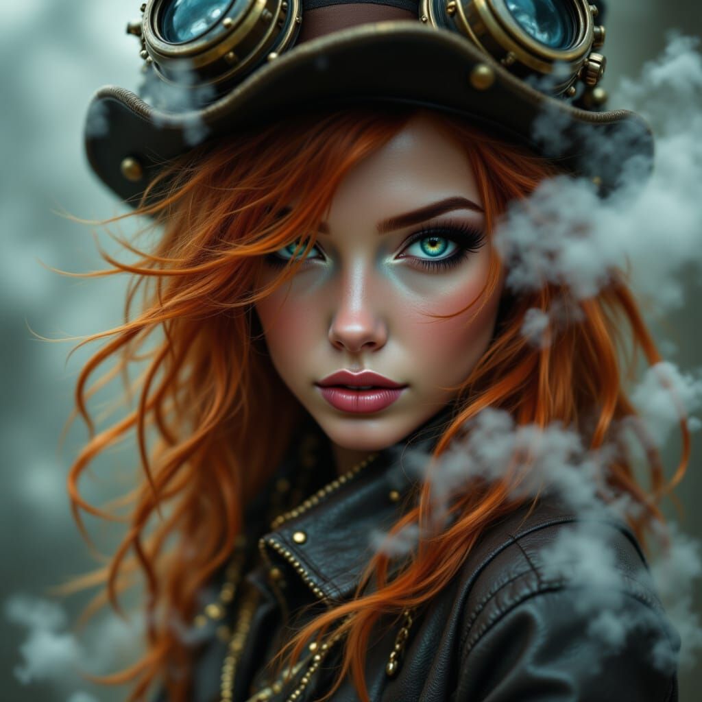 Redhead Steampunk Pirate in Fog