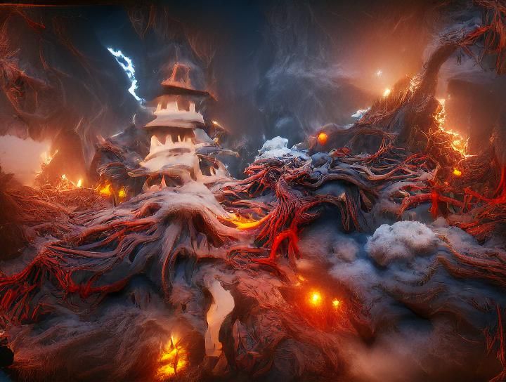 Dark Fantasy Dragon Lair with Lava Castle