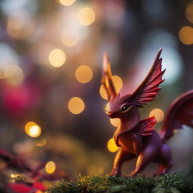 Adorable Baby Dragon with Christmas Tree: 3D Art