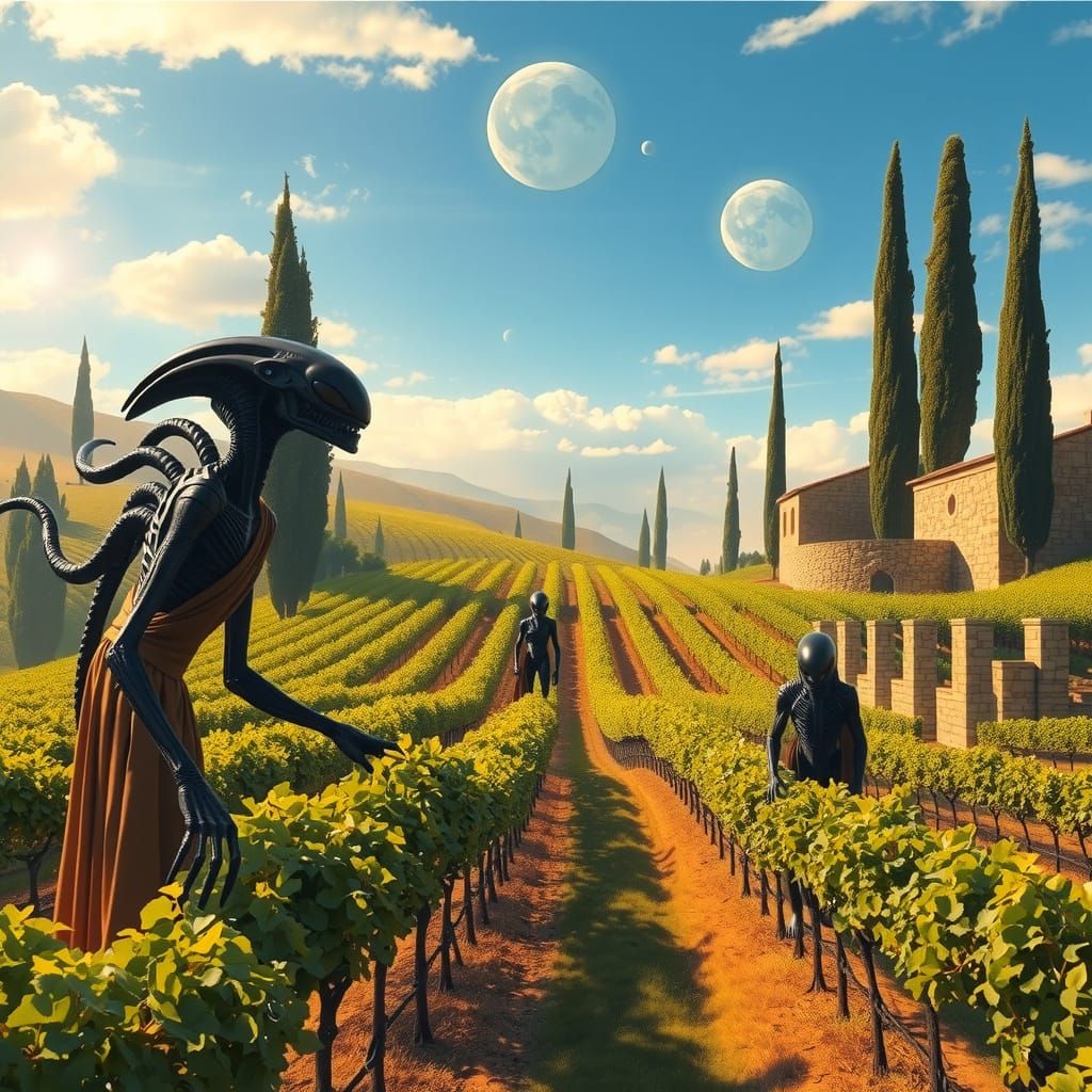 Rolling Vineyard on Coruscant in Cyberpunk Landscape