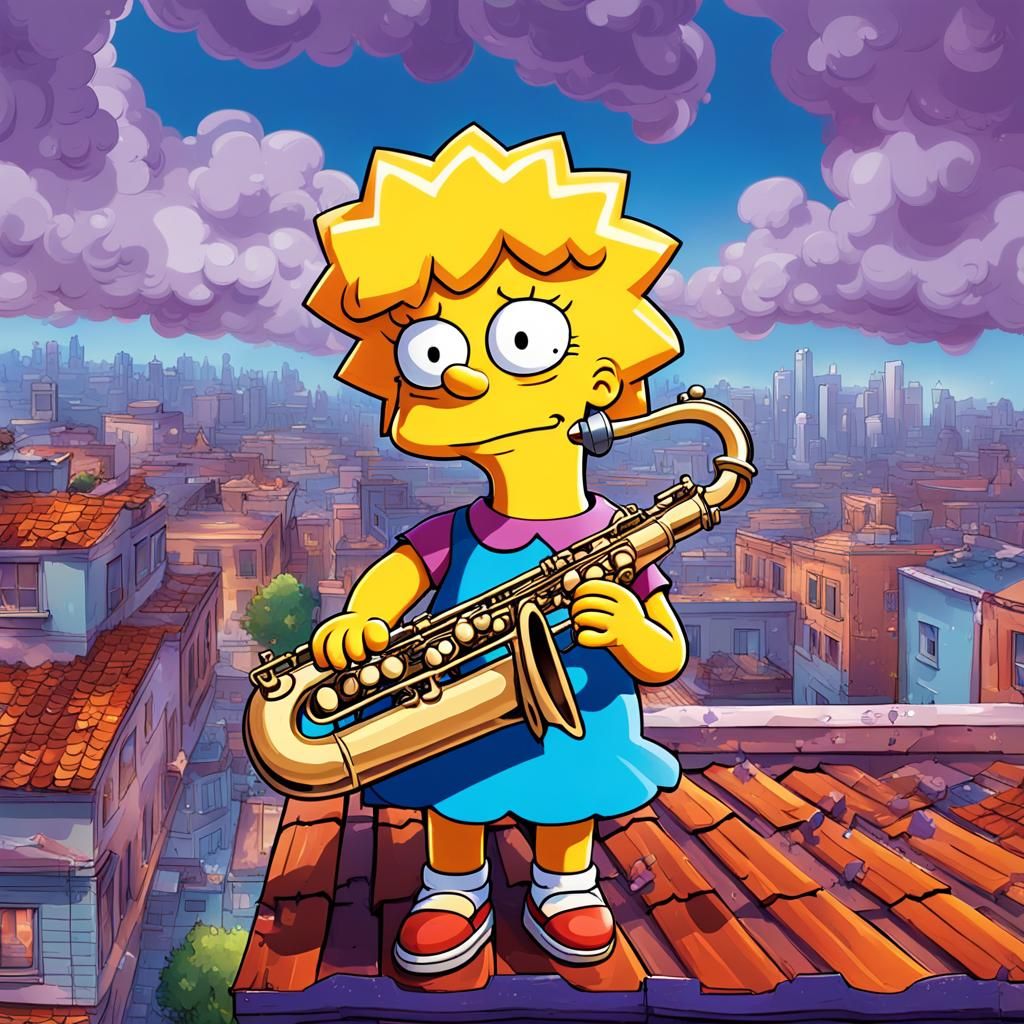 Lisa Simpson Plays Saxophone on Rooftop