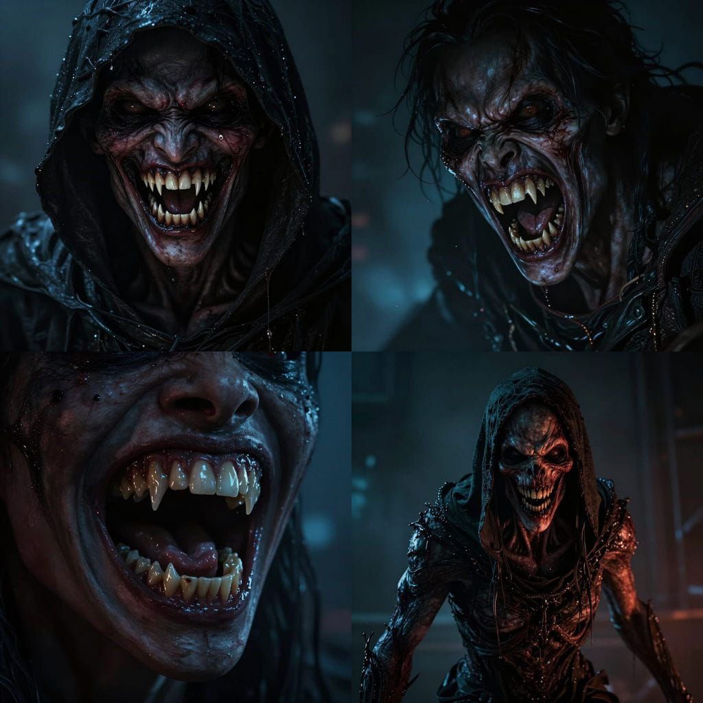 Horror Shadow With Sharp Teeth, Cinematic Low Light