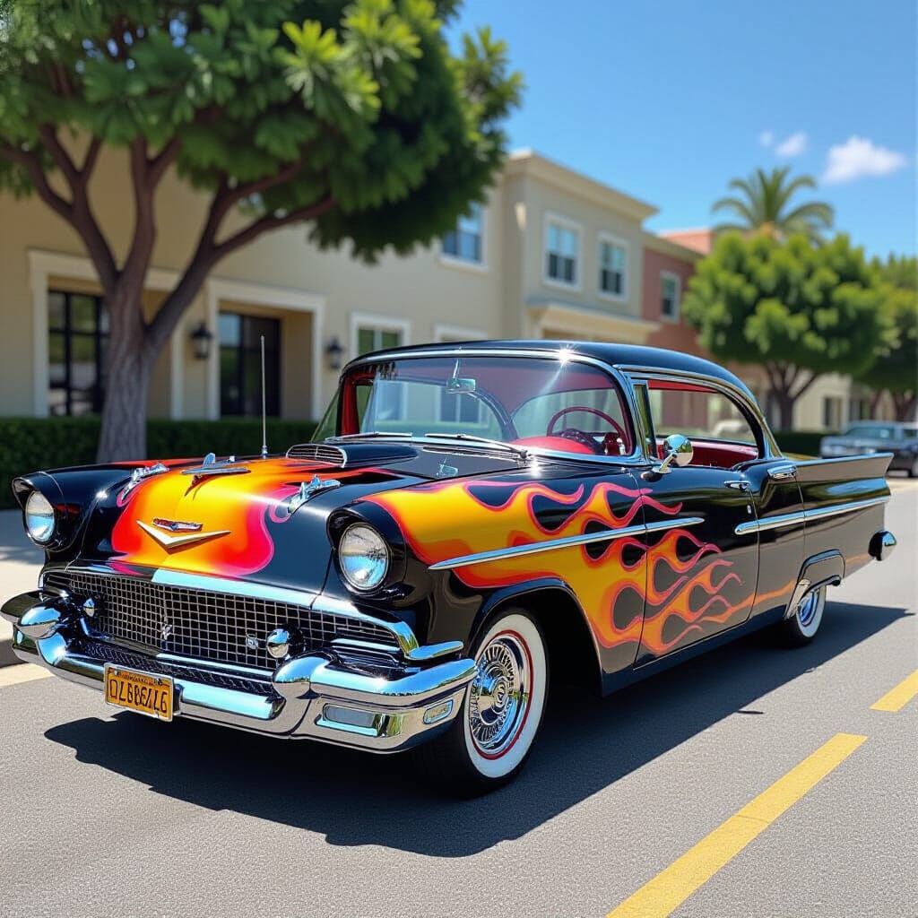 Custom Lowrider Car with Flame Paint Job