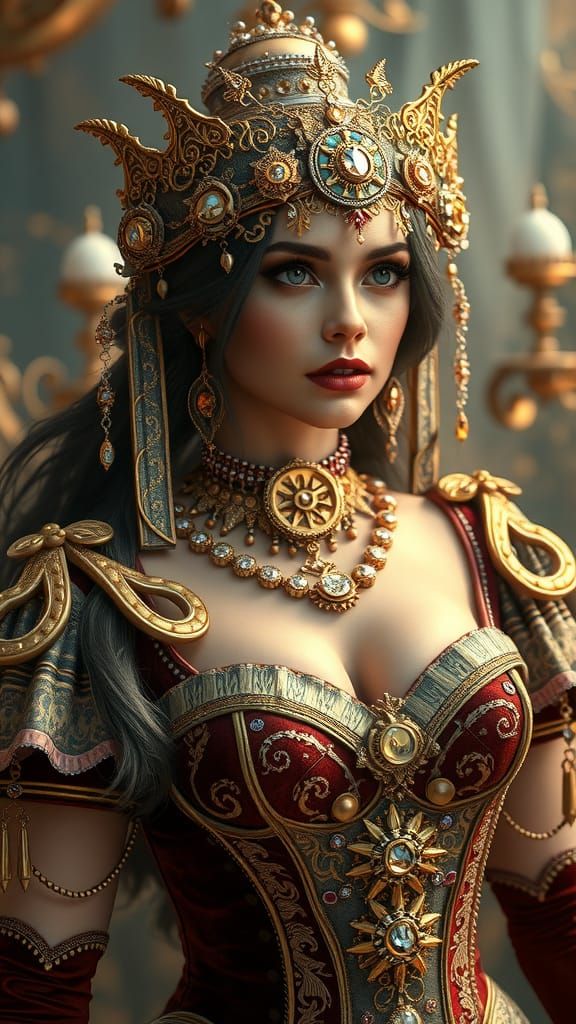 Steampunk Goddess with Golden Accessories and Jewels