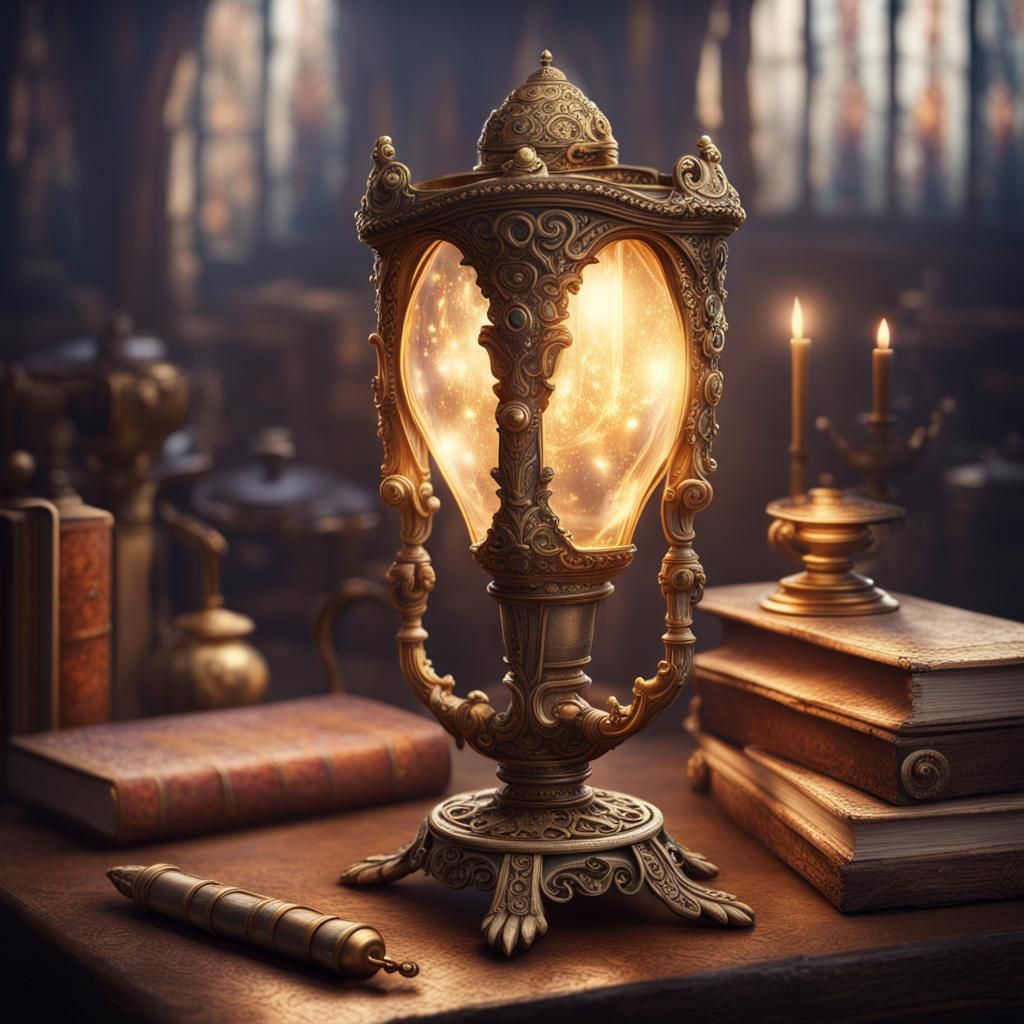 Fantasy Jeweled Lamp Emitting Magic: Detailed Matte Painting