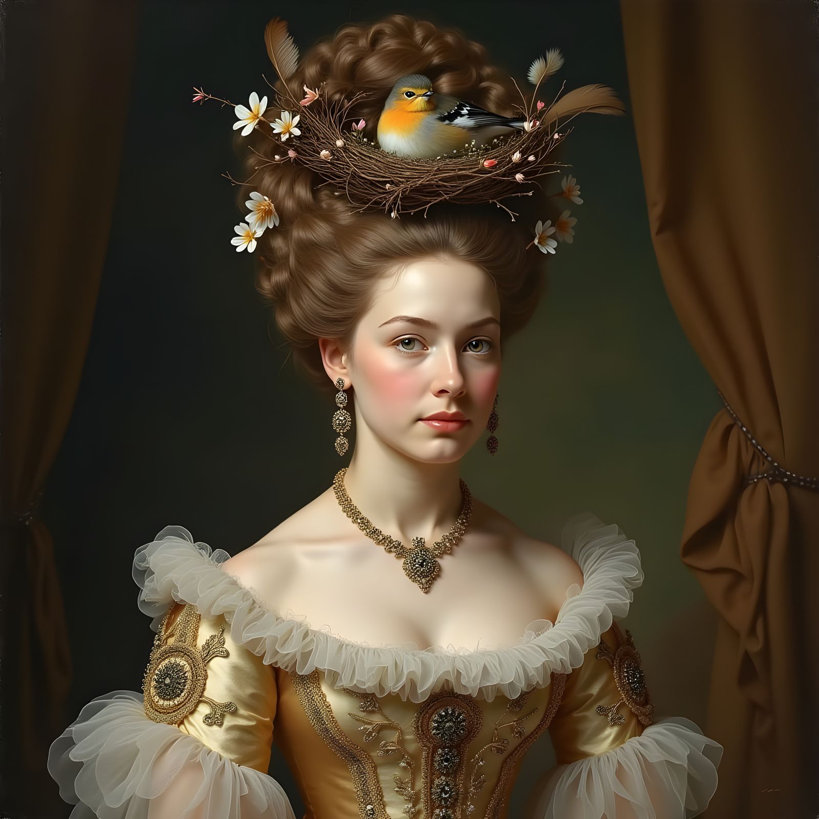 Queen Charlotte Portrait with Elaborate Hairstyle in Romanti...