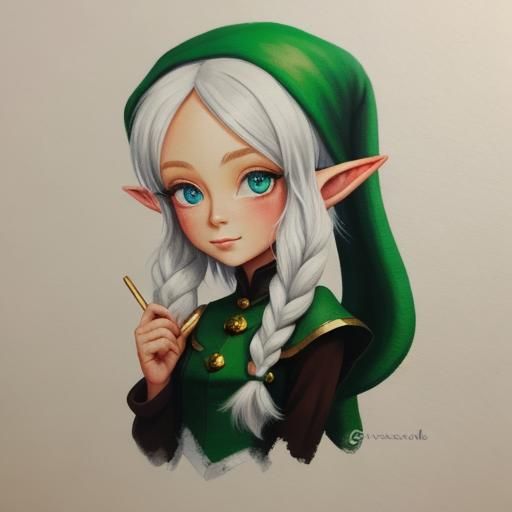 Cute Elf Girl in Gouache Painting